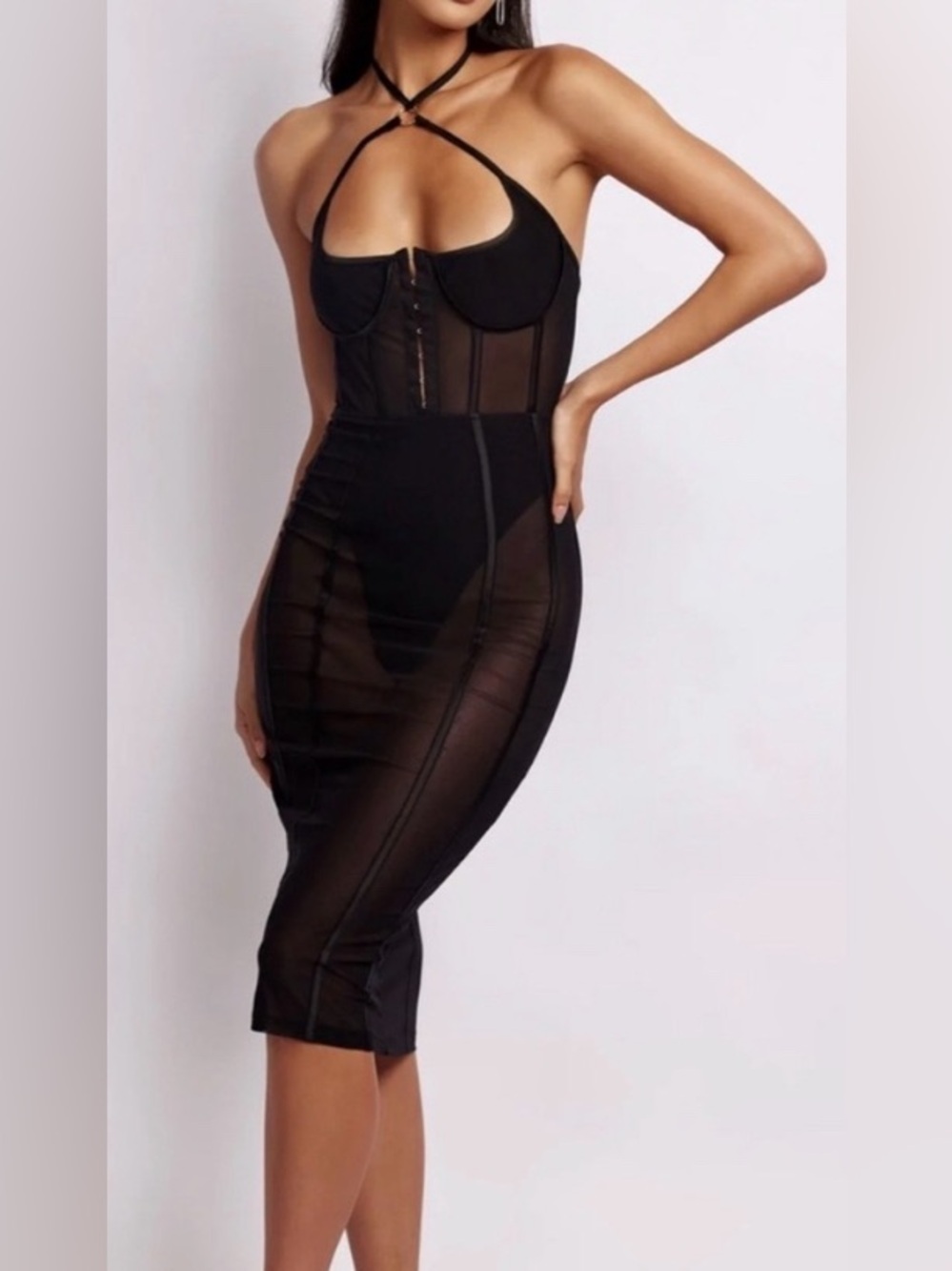Meshki Midi Dress with Corset Bodice